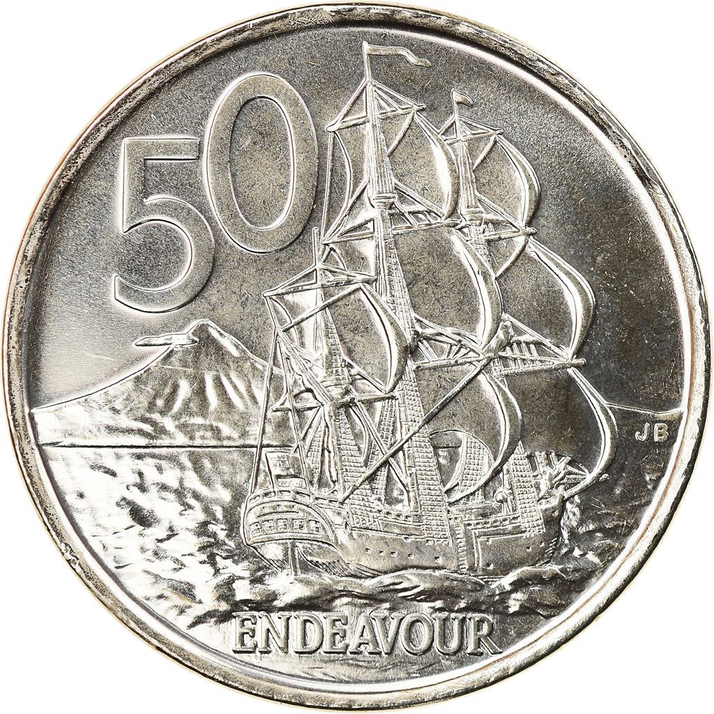 New Zealander 50 Cents Coin | Queen Elizabeth II | Captain James Cook | HMS Endeavour | KM119a | 2006 - 2021