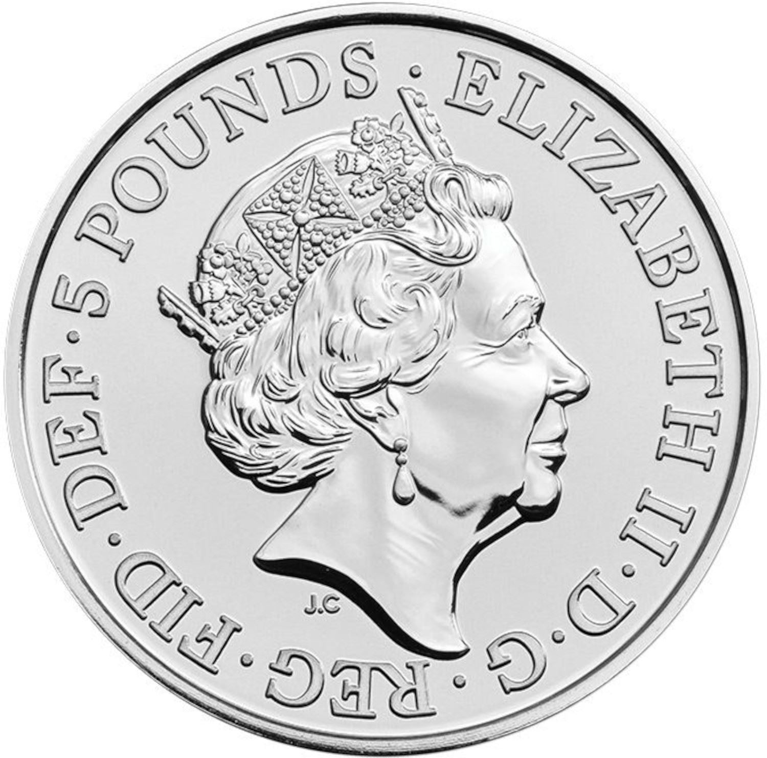 United Kingdom 5 Pounds Coin | Elizabeth II 5th Portrait | Unicorn of Scotland | 2017