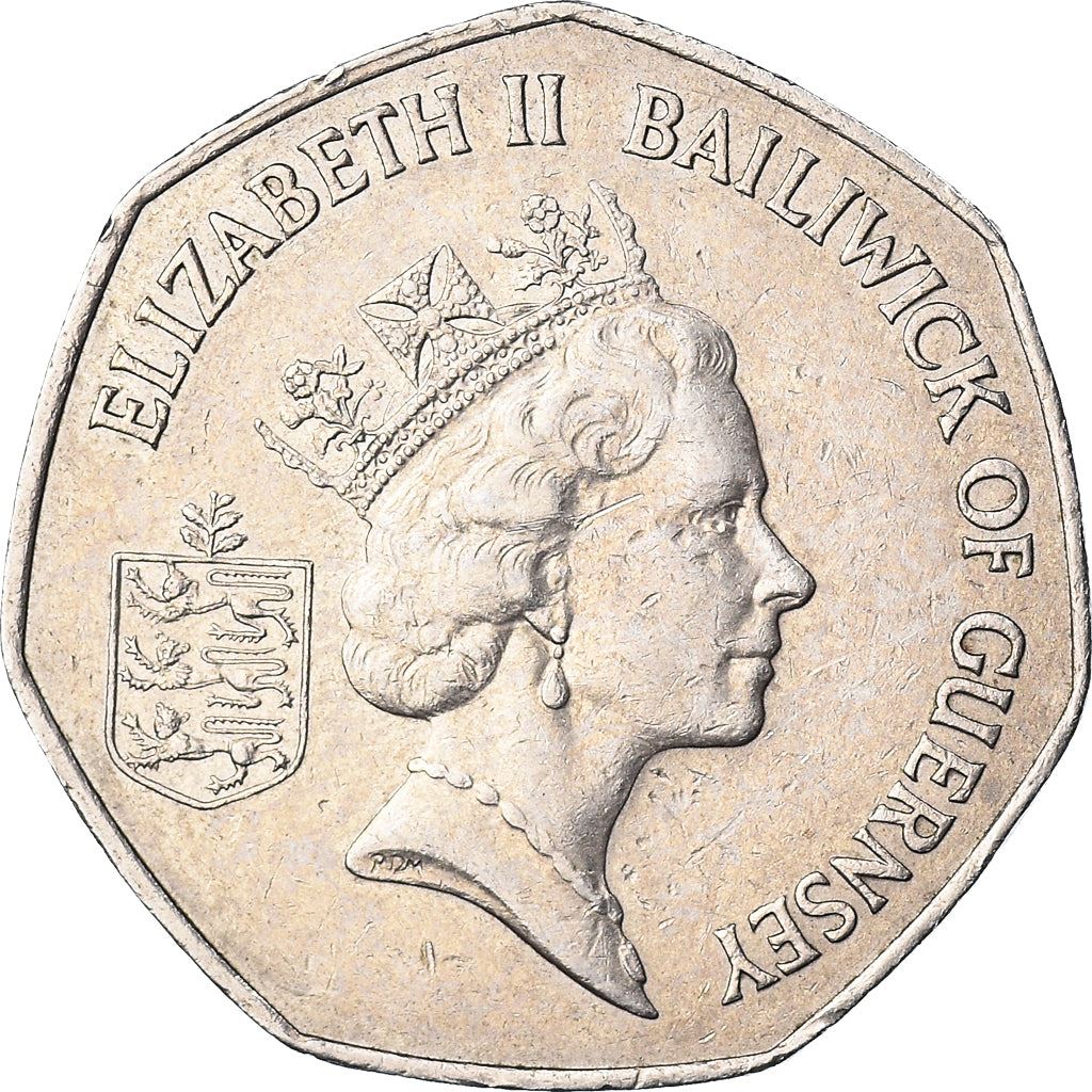 Guernsey | 50 Pence Coin | Queen Elizabeth II | Flower Freesia | KM45.1 | 1985 - 1997