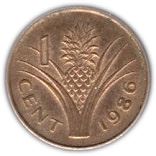 Kingdom of Swaziland | 1 Cent Coin | King Mswati III | Pineapple | KM:39a | 1986