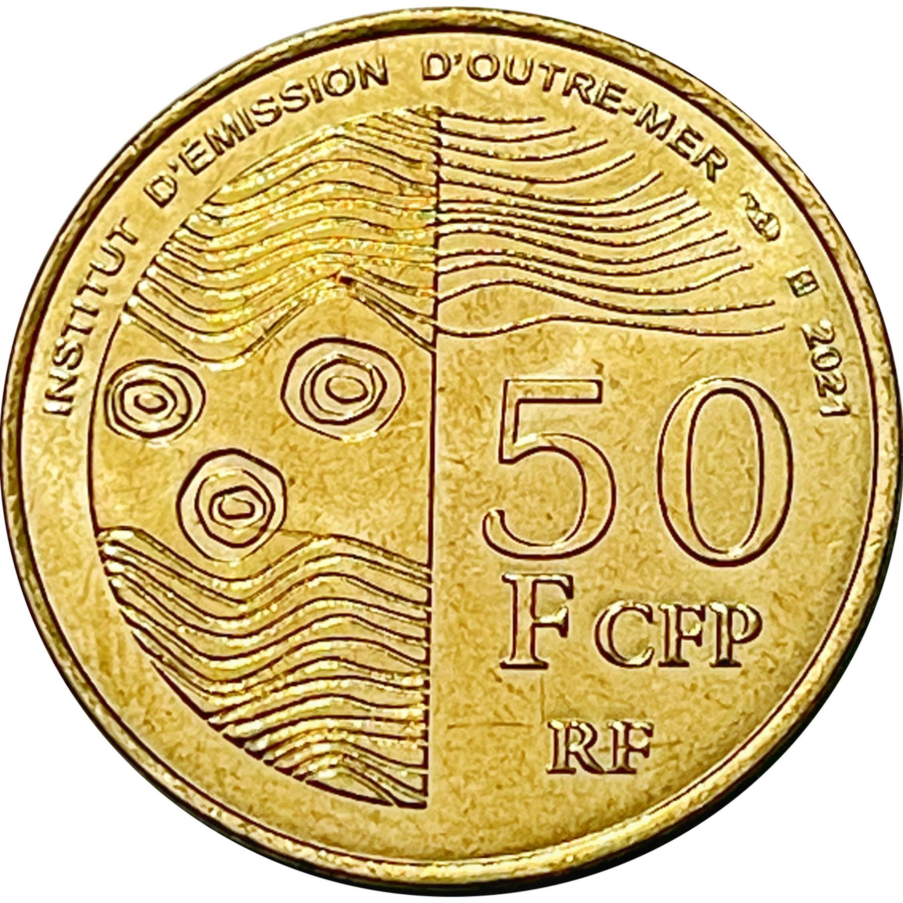 French Pacific Territories | 50 Francs Cfp Coin | Waves | Cagou | Birds | 2021 - 2022