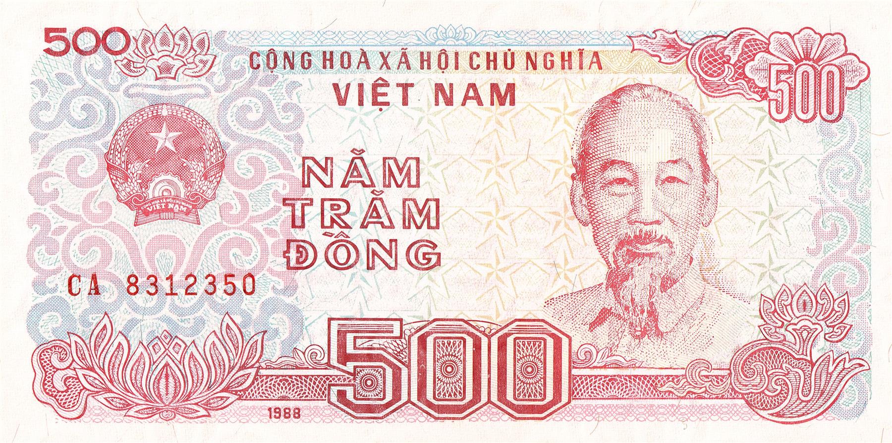 Vietnam | 500 Dong Banknote | 1988 - 1989 | Ho Chi Minh | Hai Phong Port | Dockside | Trawlers