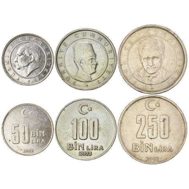 Turkey | 3 Coin Set | 50 000 100 000 250 000 Lira | 2001 - 2004