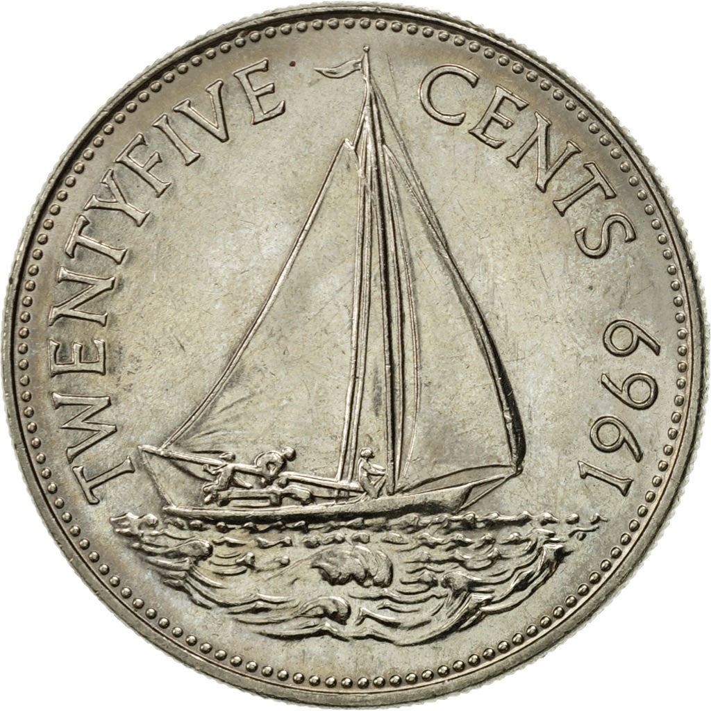 The Bahamas | 25 Cents Coin | Sailboat | Km:6 | 1966 - 1970