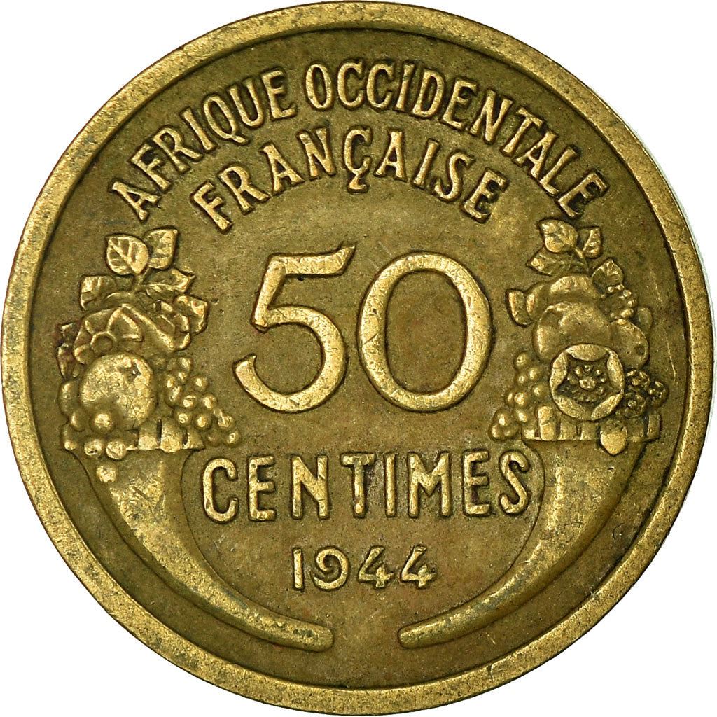 French West Africa | 50 Centimes Coin | Marianne | Cornucopia | Berries | Km:1 | 1944