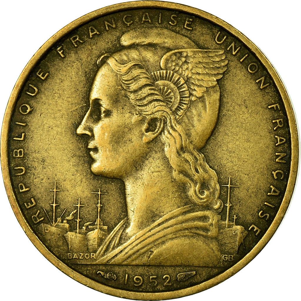 French Somaliland | 20 Francs Coin | Marianne | Dhow | Ocean Liner | Km:7 | 1952