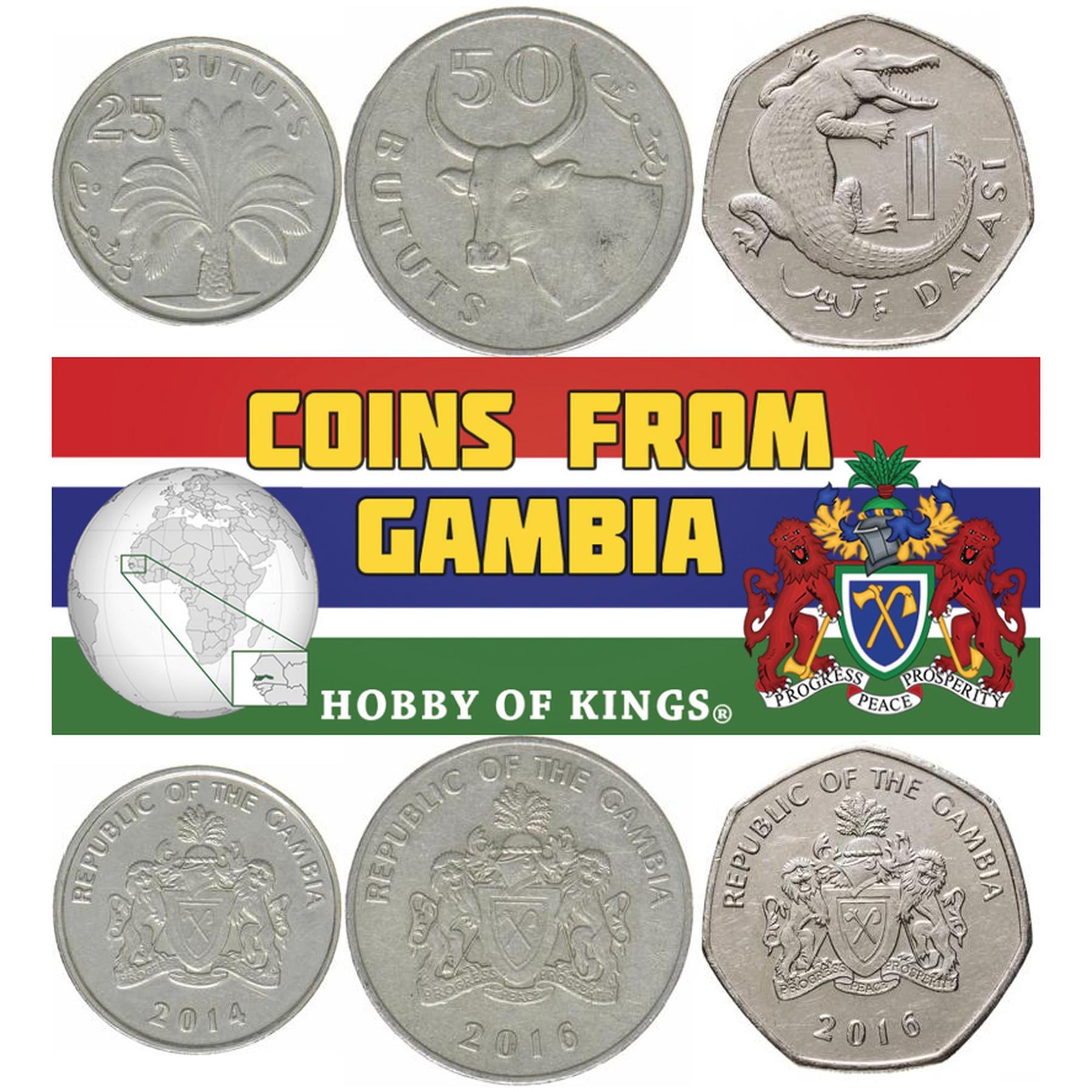 The Gambia | 3 Coin Set | 25 50 Bututs 1 Dalasi | 2008 - 2021