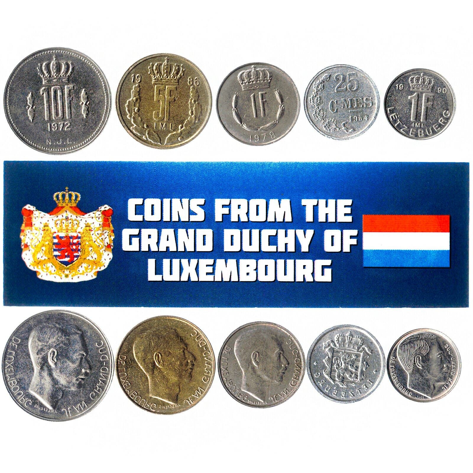 5 Mixed Coins From Luxembourg | Centimes - Franc | 1964 - 1999