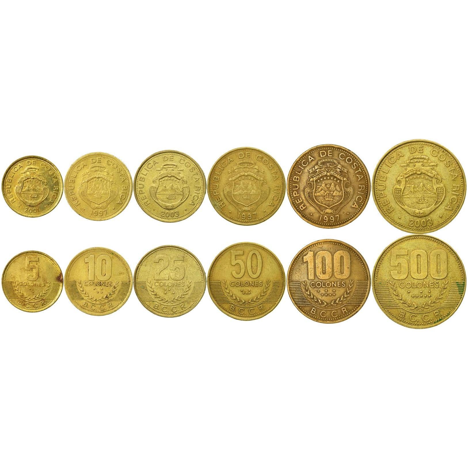 Costa Rica | 6 Coin Set | 5 10 25 50 100 500 Colones | 1997 - 2005