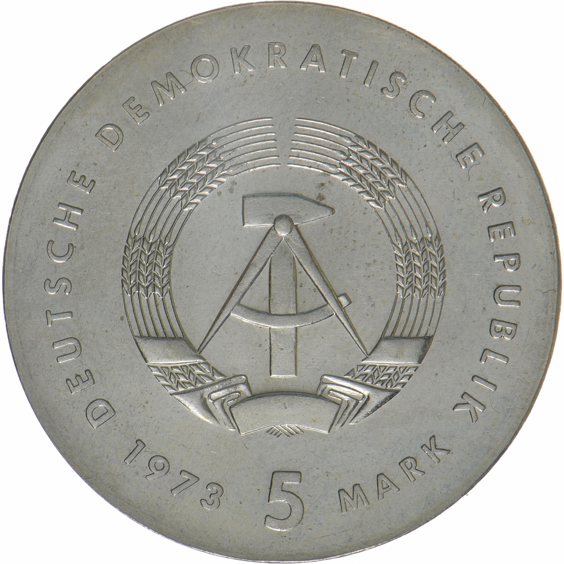 République démocratique allemande | Pièce de 5 marks | Otto Lilienthal | KM:43 | 1973
