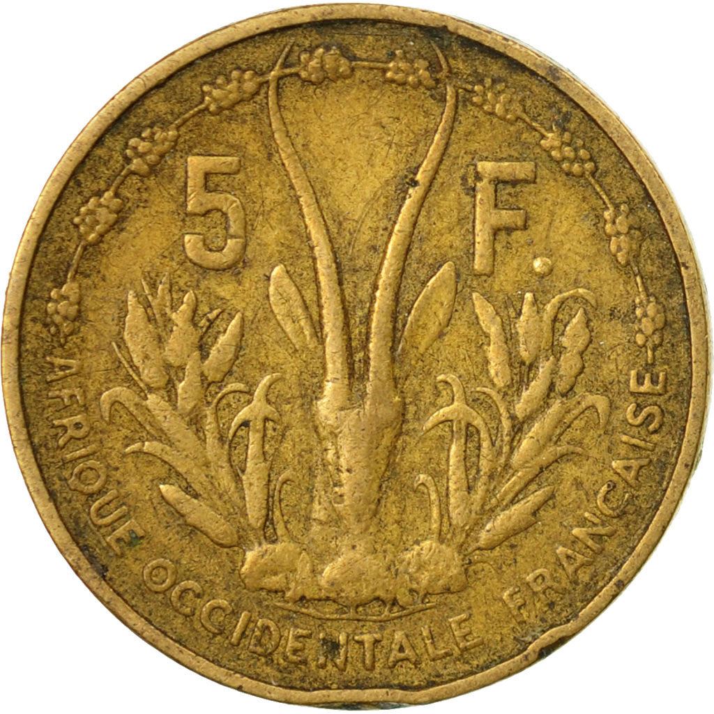 French West Africa | 5 Francs Coin | Marianne | Gazelle | Maize | Km:5 | 1956