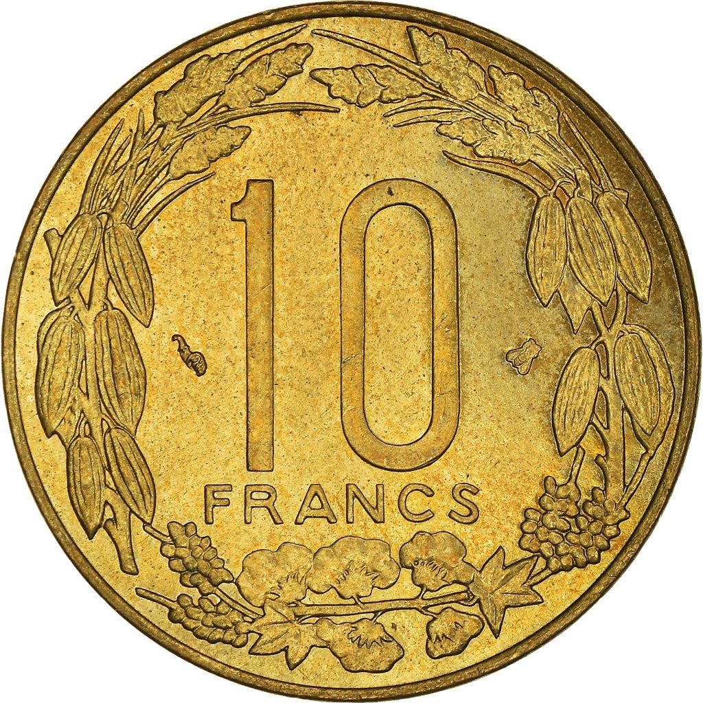 Central African States | 10 Francs Cfa Coin | Antelope | Crops | Km:9 | 1974 - 2003
