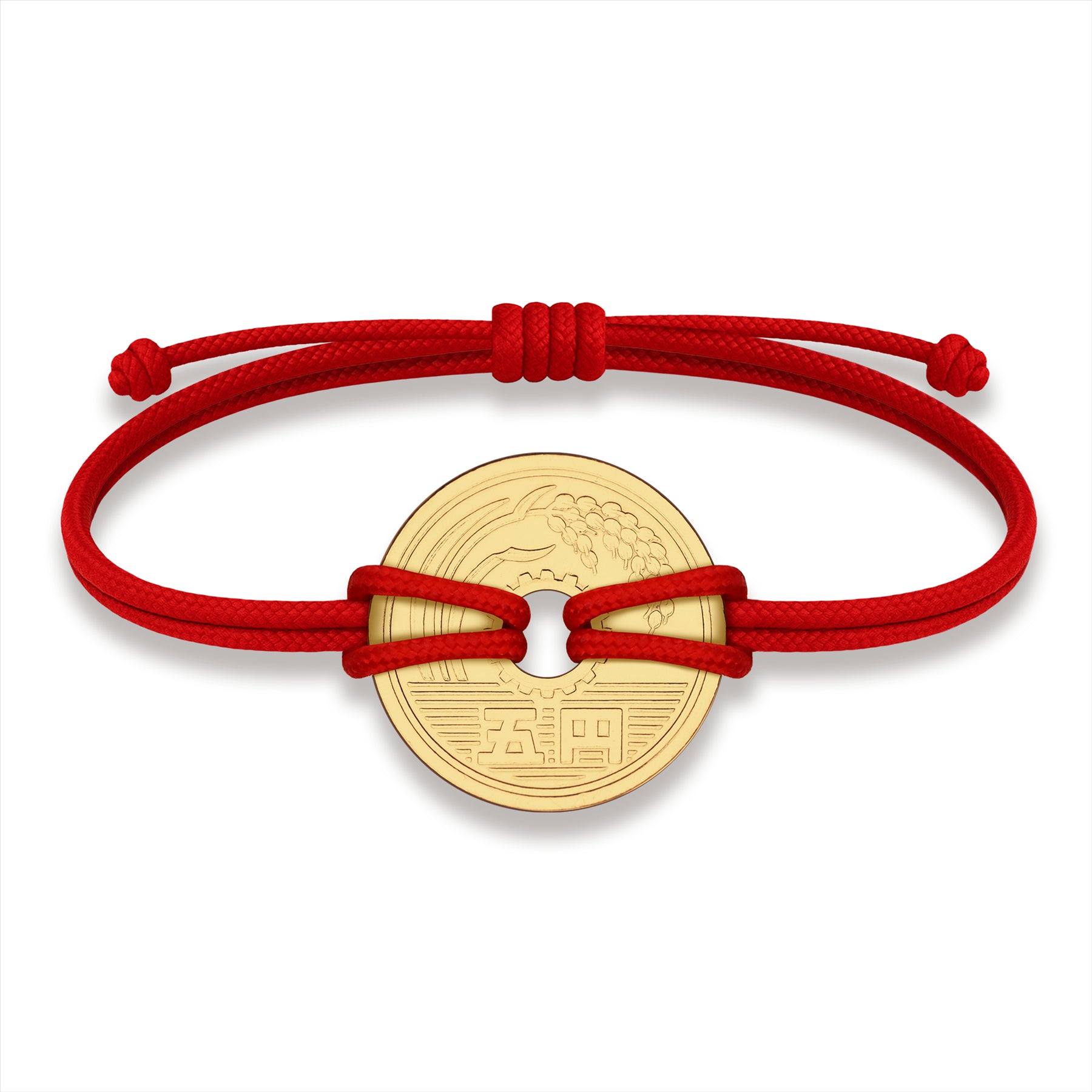 Good Luck Coin Bracelet | Red String Thread Wristband | Japan Coin 5 Yen | 18k Gold Plated Fortune Wealth & Protection
