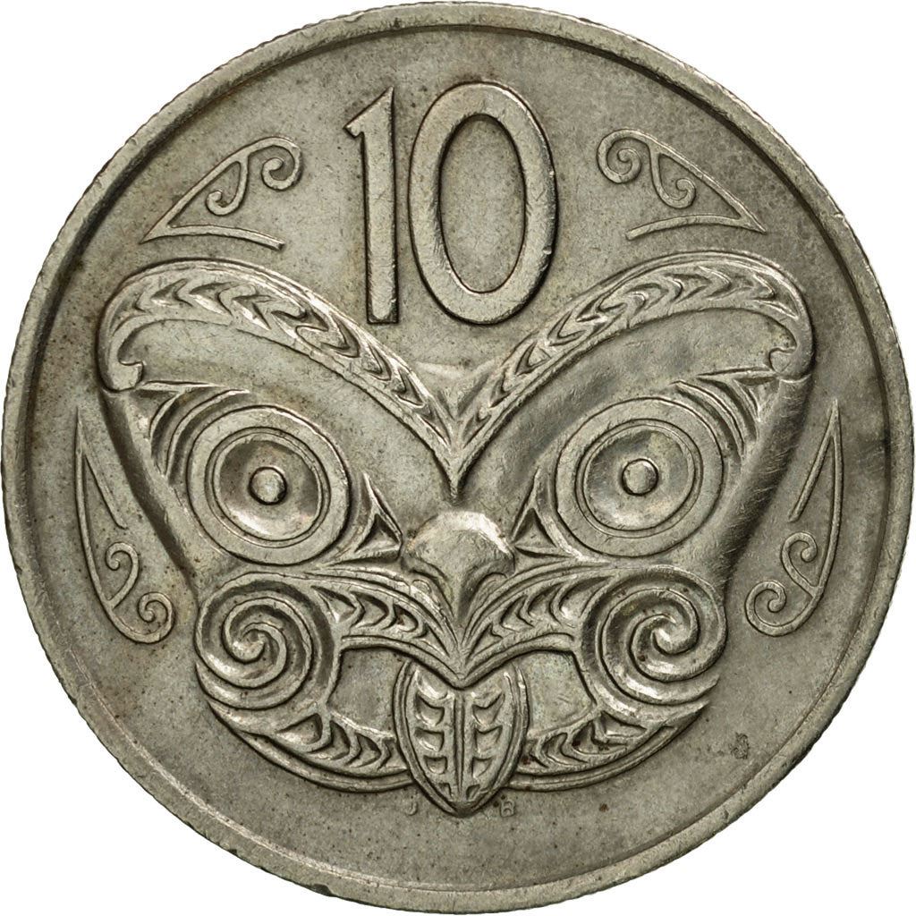New Zealander 10 Cents Coin | Queen Elizabeth II | Maori Koruru Mask | KM41 | 1970 - 1985