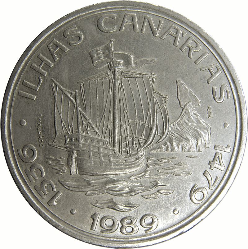 Portugal 100 Escudos Coin | Canary Islands | Ship | KM646 | 1989