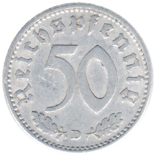 Tysk Tredje Rike 50 Reichspfennig Mynt | KM87 | 1935