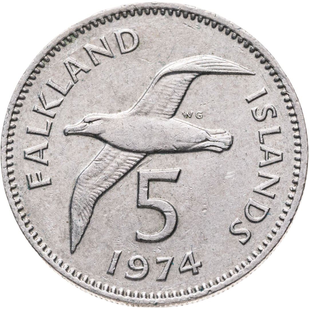 Falkland Islands | 5 Pence Coin | Black-browed albatross | Km:4.1 | 1974 - 1992