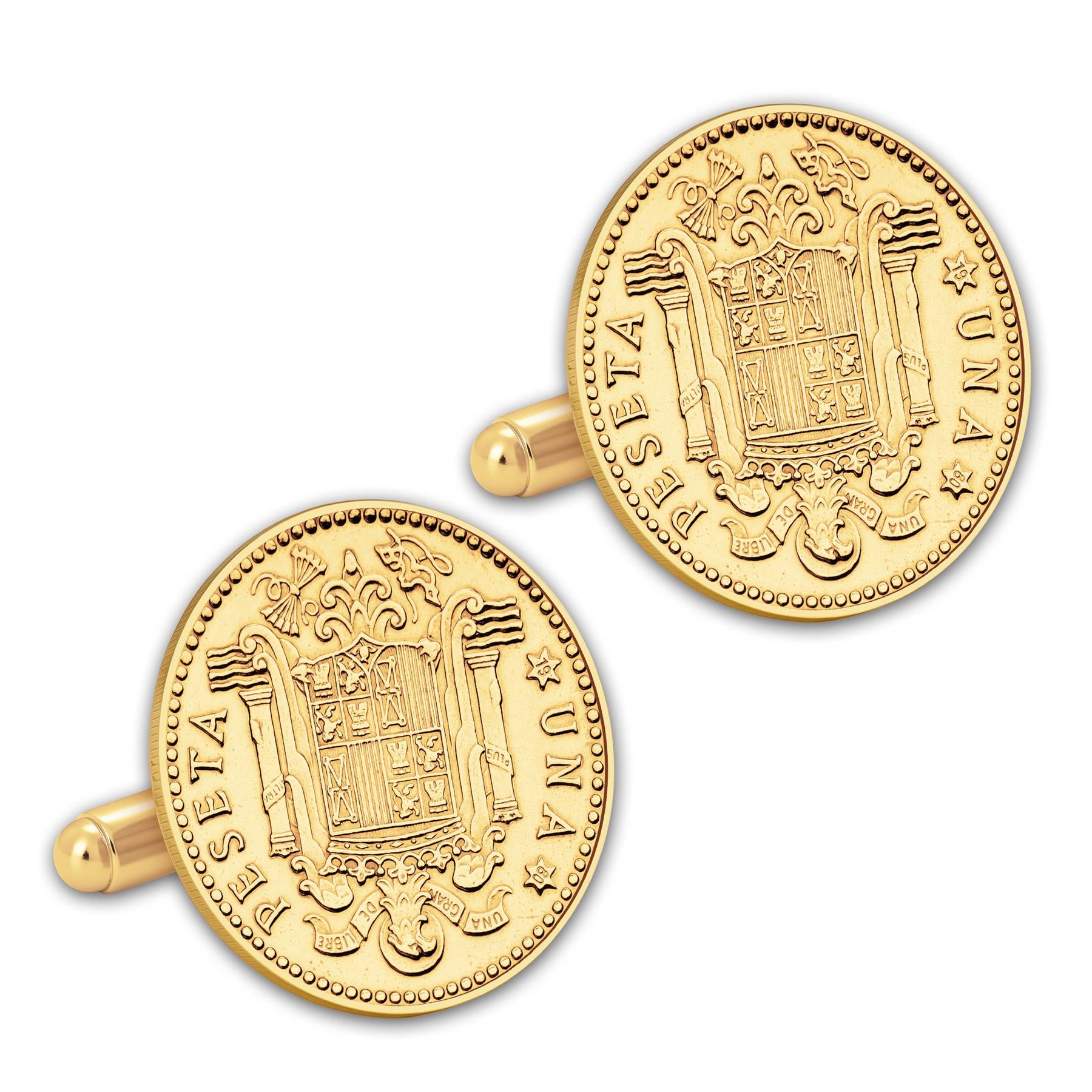Gold Plated Spanish 1 Peseta Coin Cufflinks | King Juan Carlos I | Vintage Spain Gift
