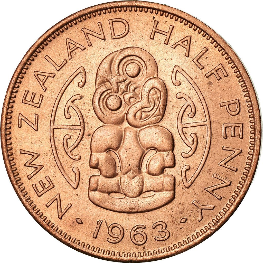 New Zealand | 1/2 Penny Coin | Elizabeth II | Hei-Tiki | Maori Pendant | Km:23.1 | 1953 - 1965