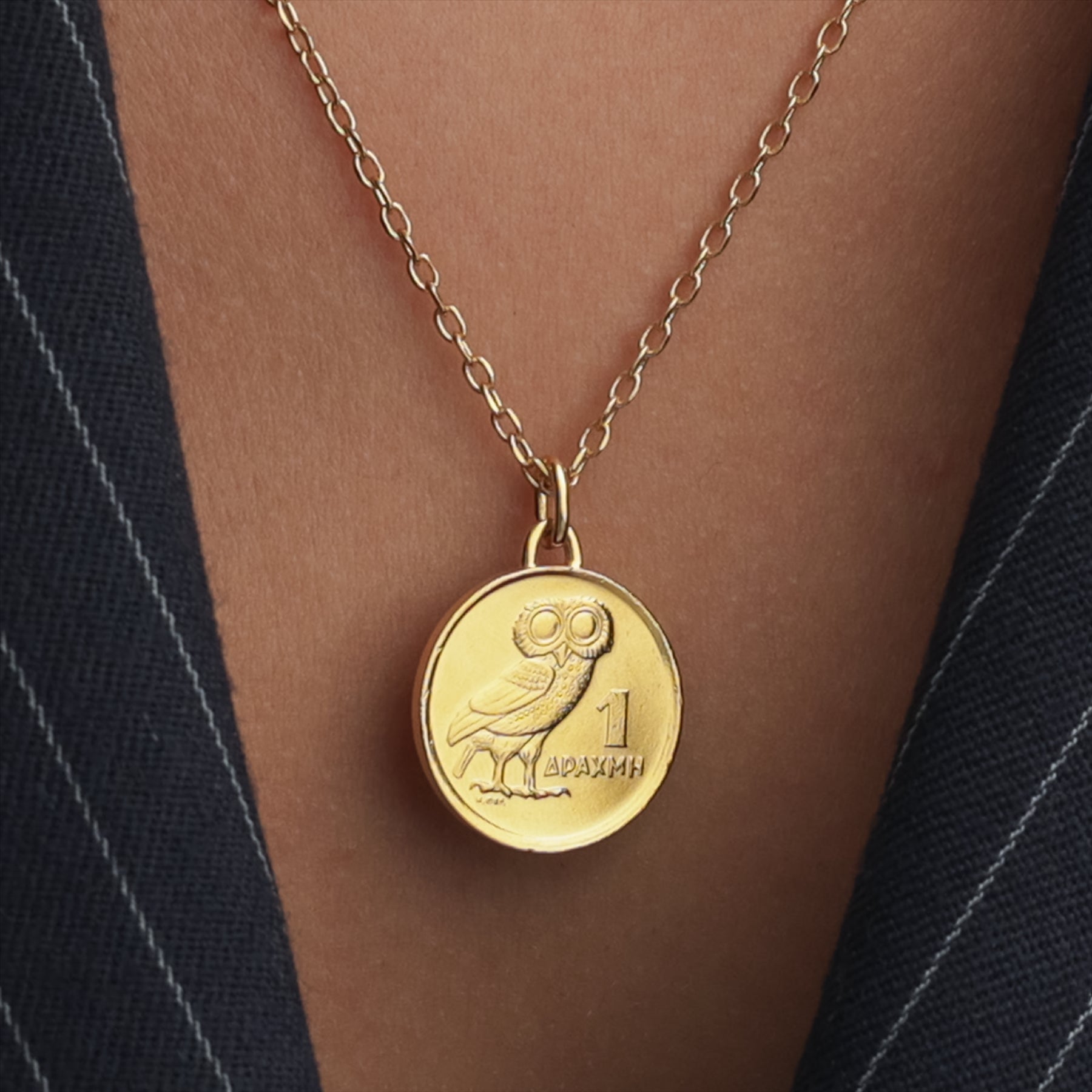 24K ゴールドメッキ 本物のギリシャ 1 ドラクマ コイン ネックレス