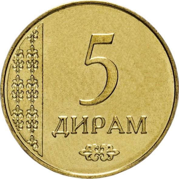 Tajikistan | 5 Diram Coin | Sunrise | Wheat | Cotton | KM:23 | 2011