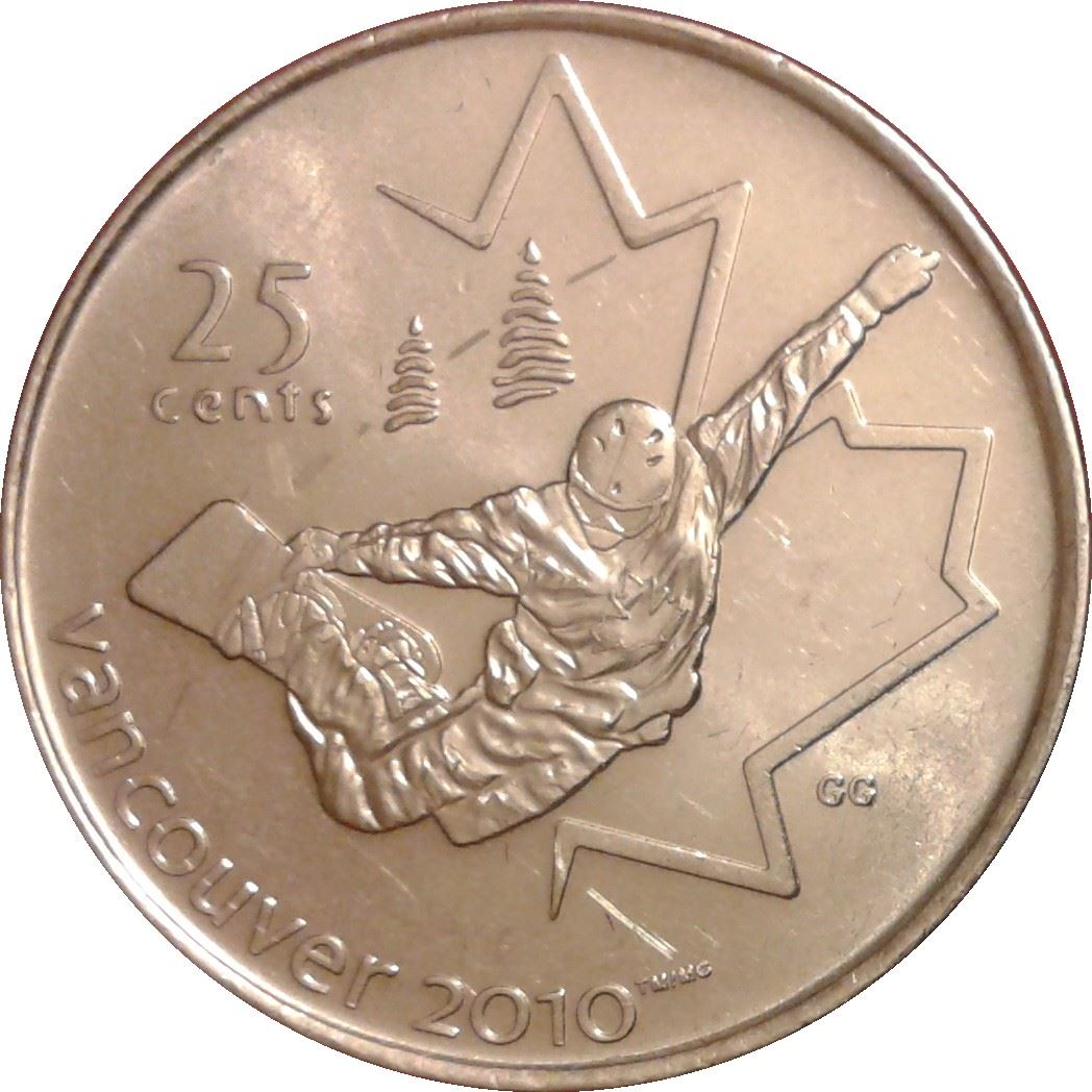 Canada | 25 Cents Coin | Nickel plated steel | Snowboarding | KM:768 | 2008