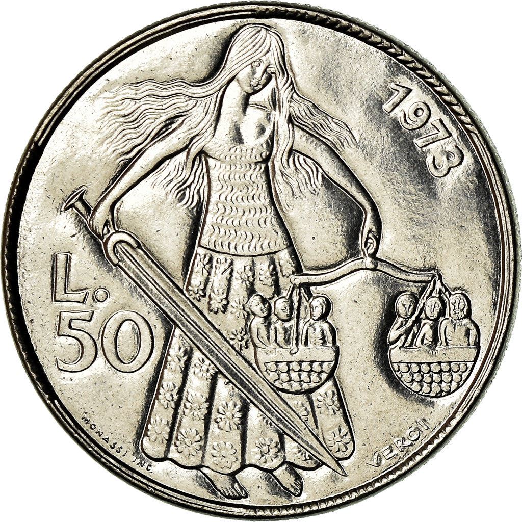 San Marino | 50 Lire Coin | Social Justice | Km:27 | 1973