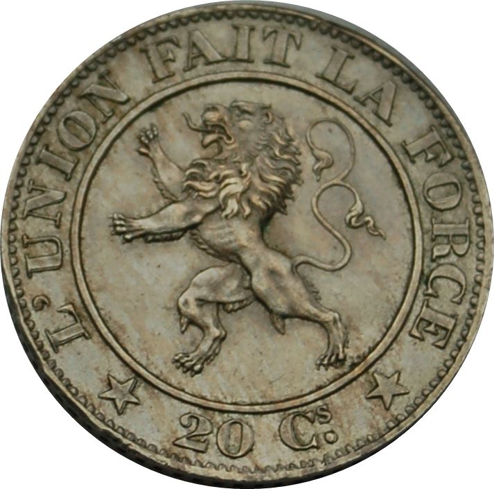 Belgian | 20 Centimes Coin | Leopold I | Lion | Star | KM20 | 1860 - 1861