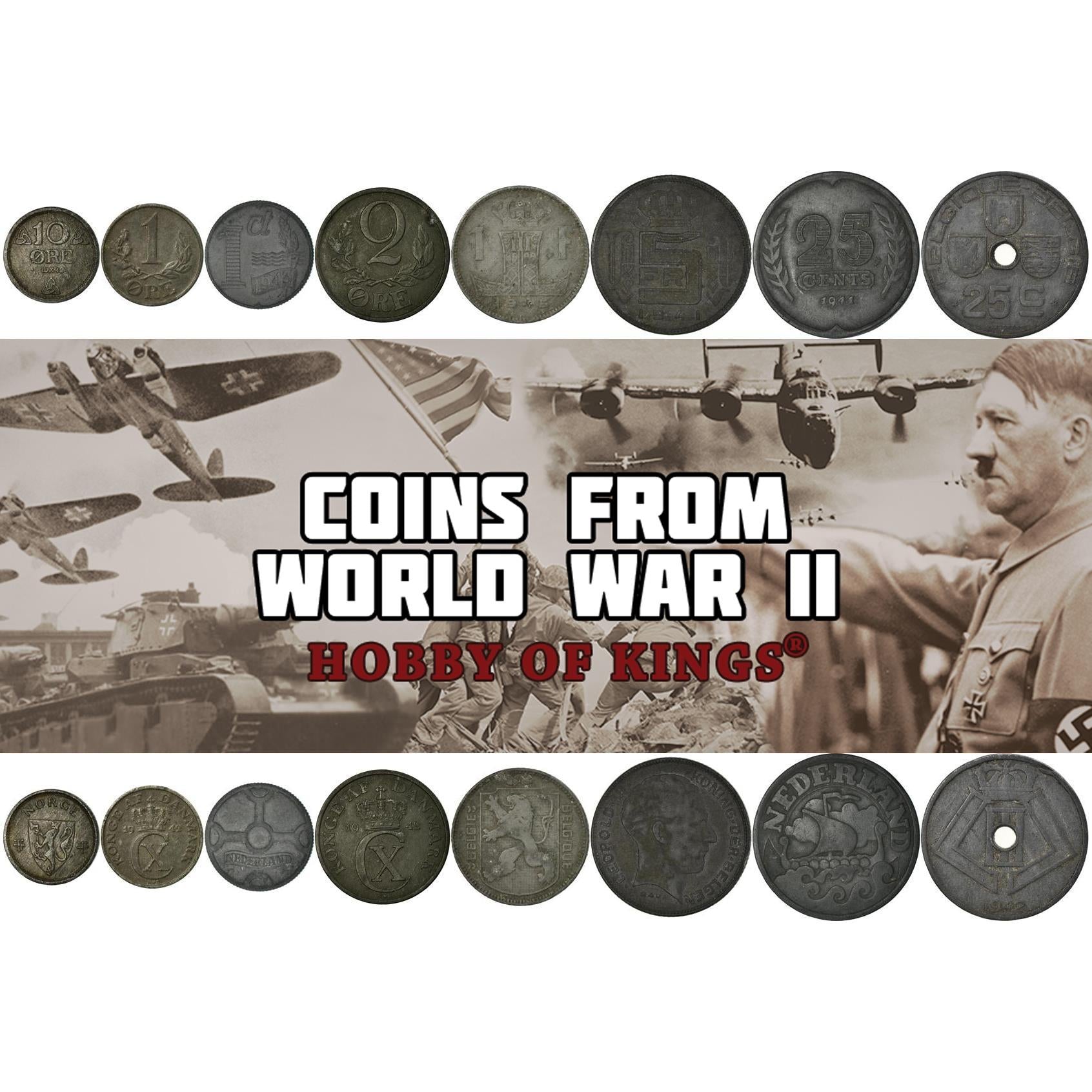 WWII German Occupied Territories - 8 Coins - Mixed Denominations - 4 Annexed Countries - 1941-1945 - Issued Under Nazi Regime