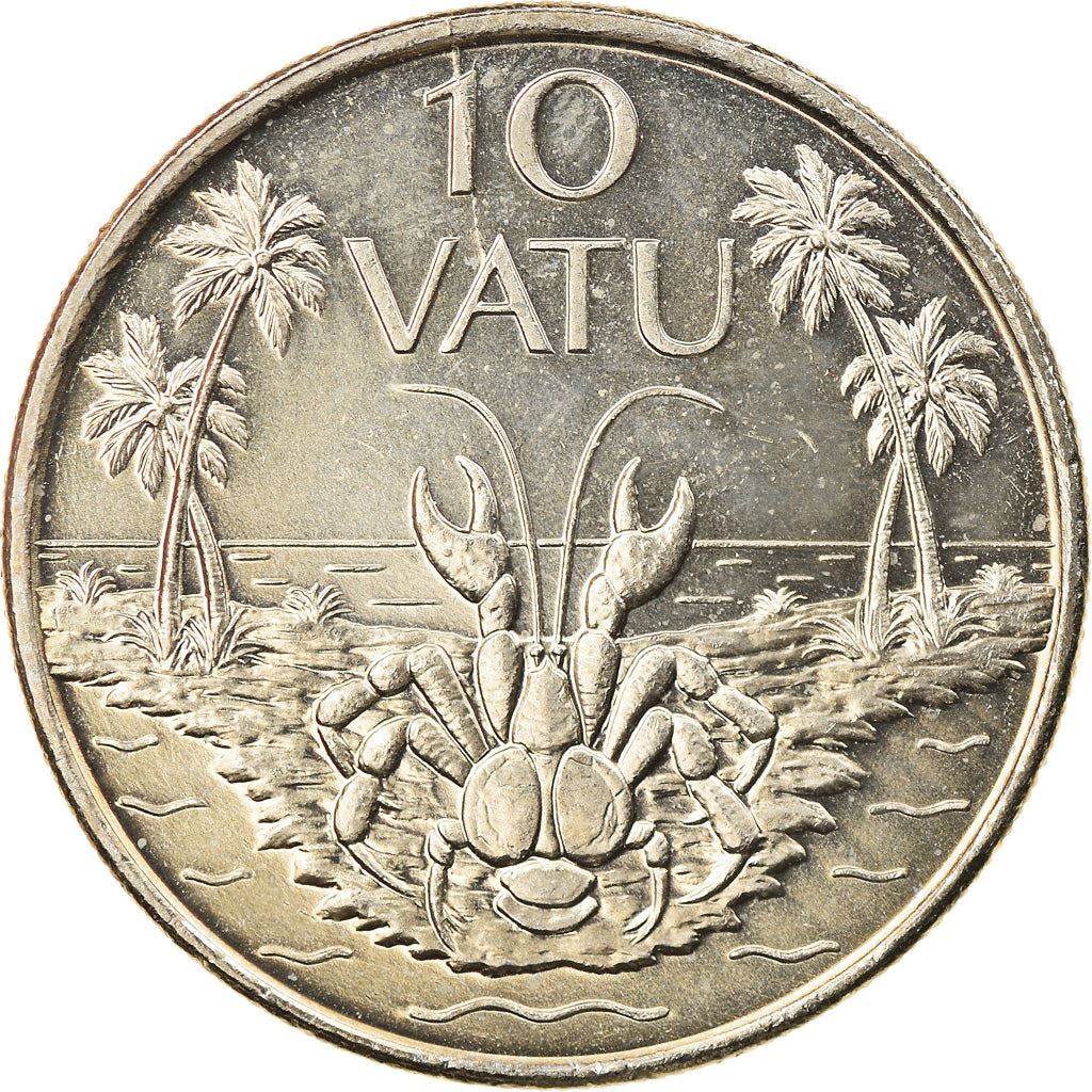 Vanuatu | 10 Vatu Coin | Melanesian Warrior | Coconut Crab | Km:6 | 1983 - 2009