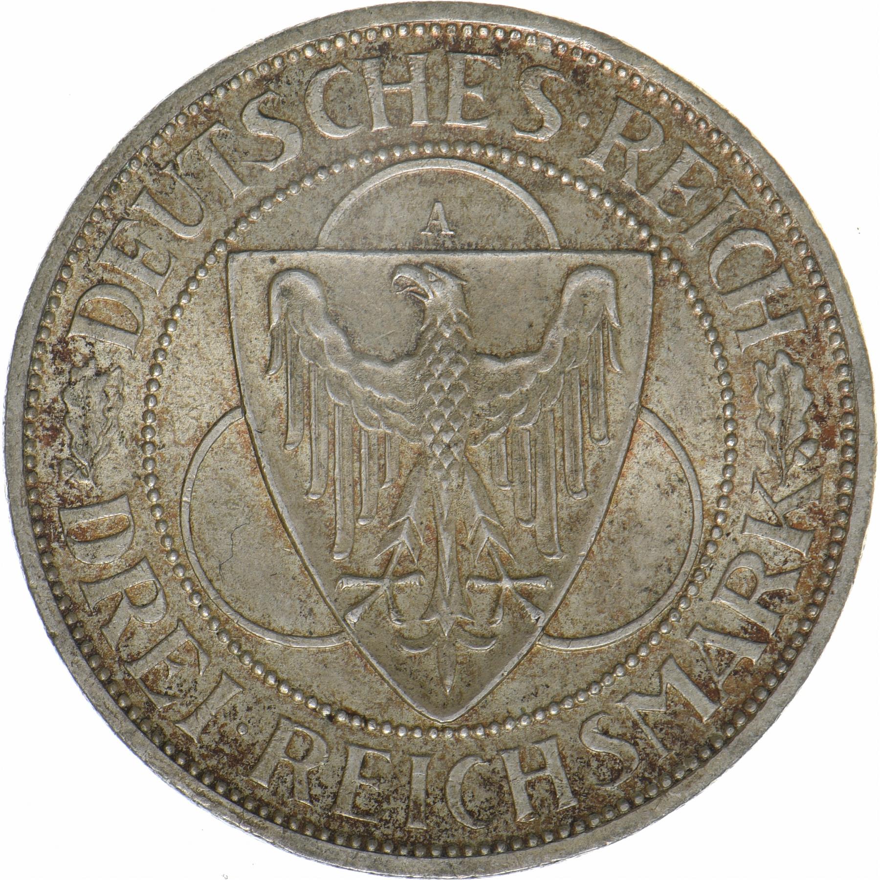 Germany | 3 Reichsmark Coin | Rhineland | KM:70 | 1930