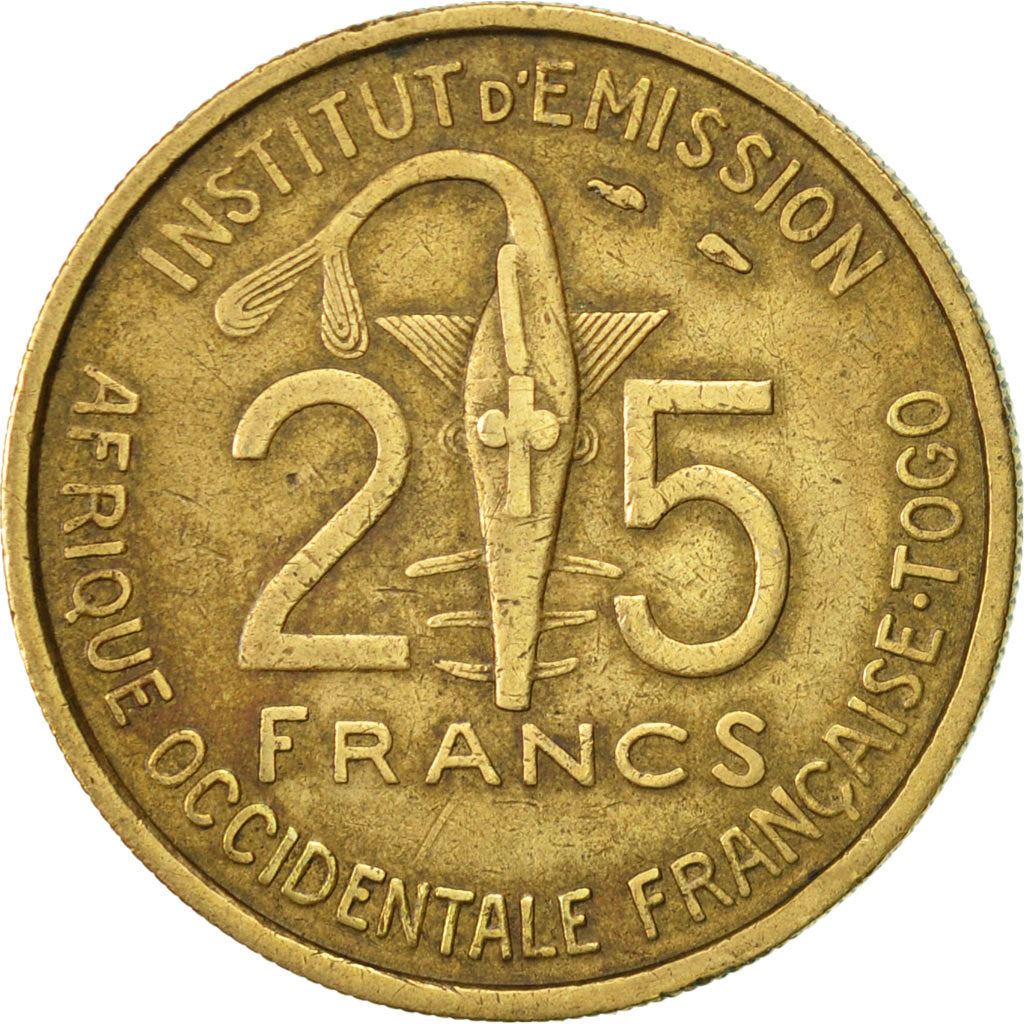 French West Africa | 25 Francs Togo Coin | Sawfish | Gazelle | Maize | Km:9 | 1957