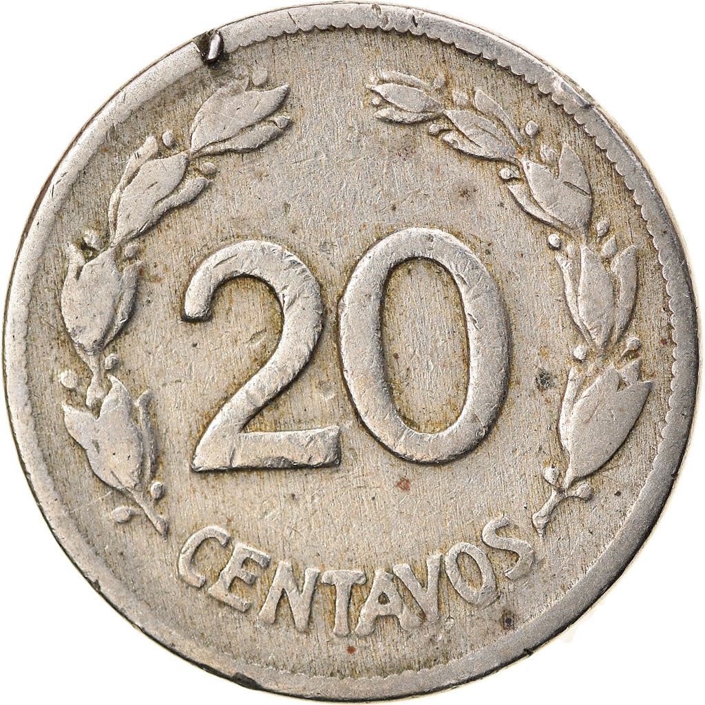 Ecuador | 20 centavos-mønt | Kobbernikkel | Krans | KM:77.1b | 1946