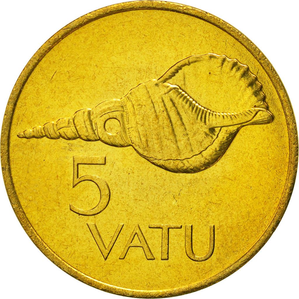 Vanuatu | 5 Vatu Coin | Melanesian Warrior | Triton Conch Shell | Km:5 | 1983 - 2009
