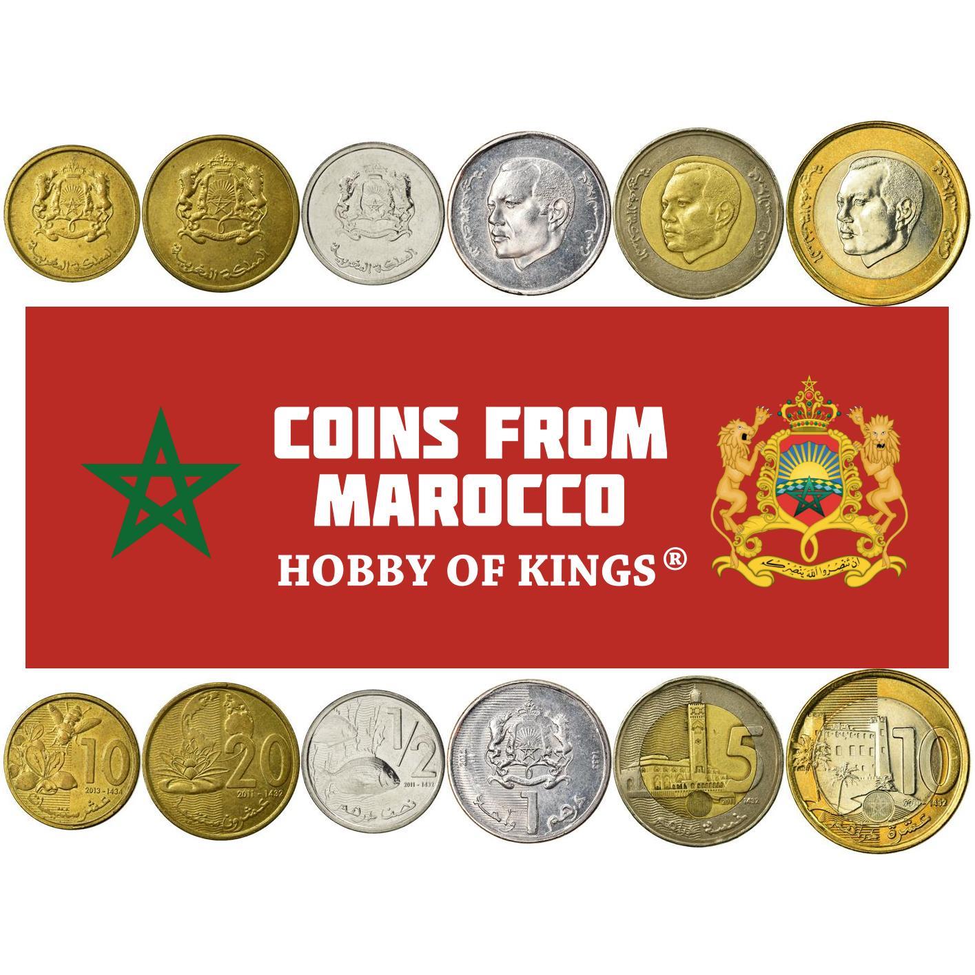 Set 6 Coins Morocco 10 20 Santimat 1/2 1 5 10 Dirham 2011 - 2019