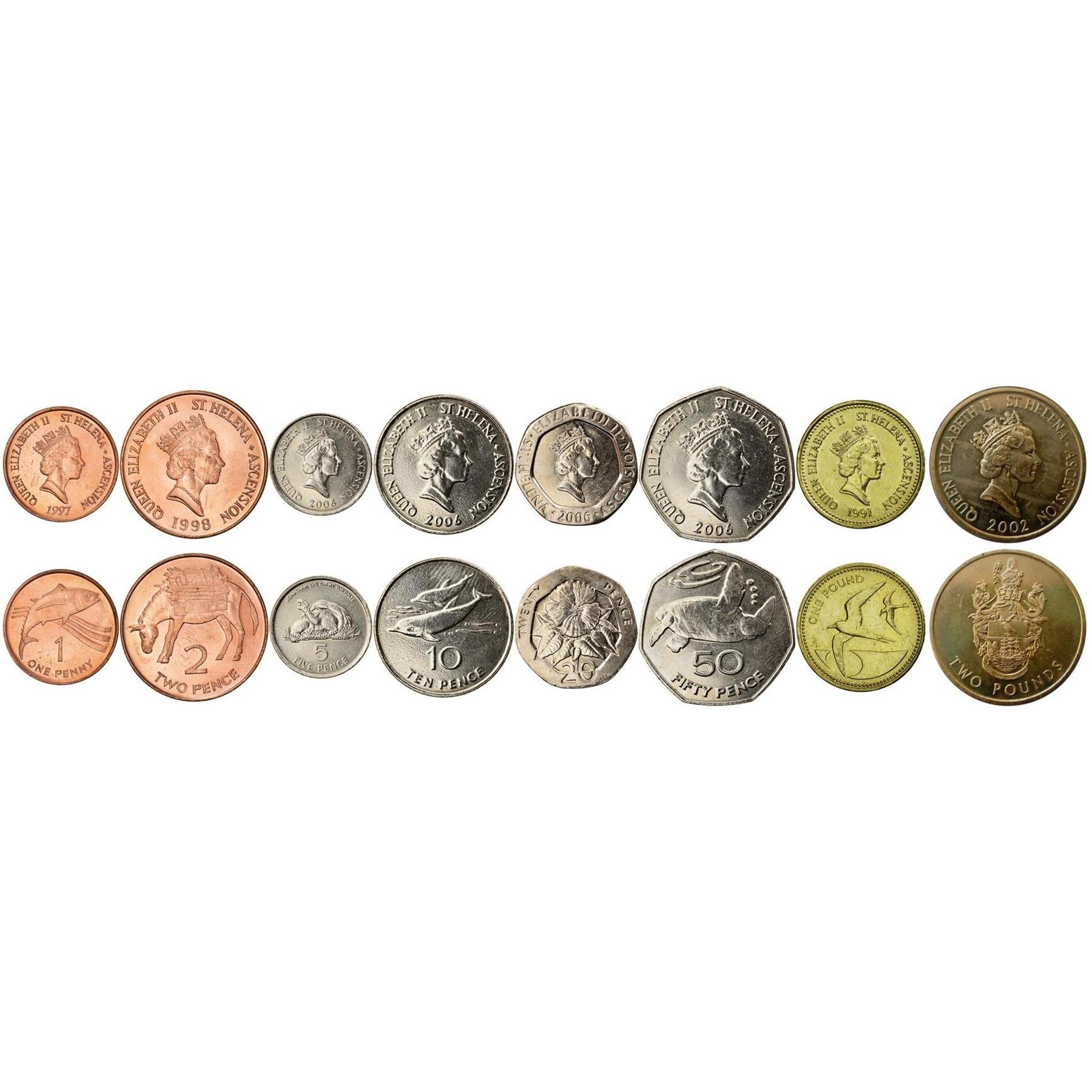 Sant'Elena e Ascensione, Sant'Elena e Ascensione | Set da 8 monete | 1 Penny 2 5 10 20 50 Pence 1 Sterlina 2 Sterline | 1991 - 2022