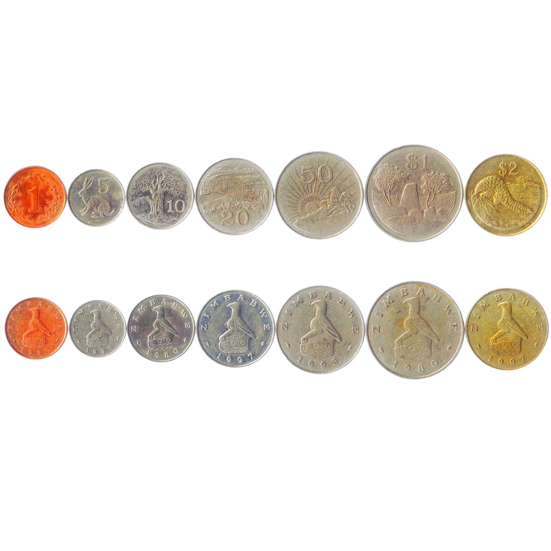 Zimbabwe | 7 Coin Set | 1 Cent 5 10 20 50 Cents 1 Dollar 2 Dollars | 1980 - 1999
