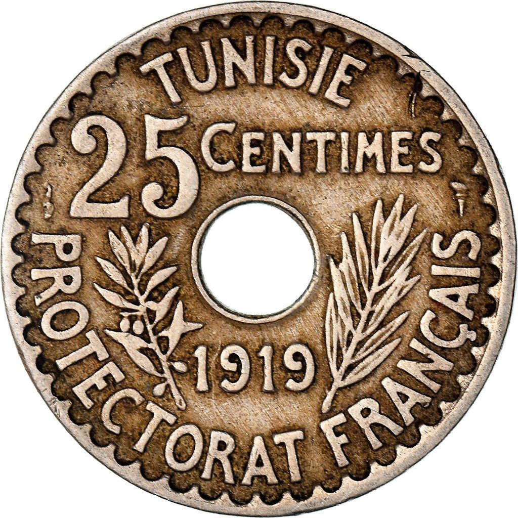 Tunisia 25 Centimes Coin | Muhammad V | KM244 | 1918 - 1920