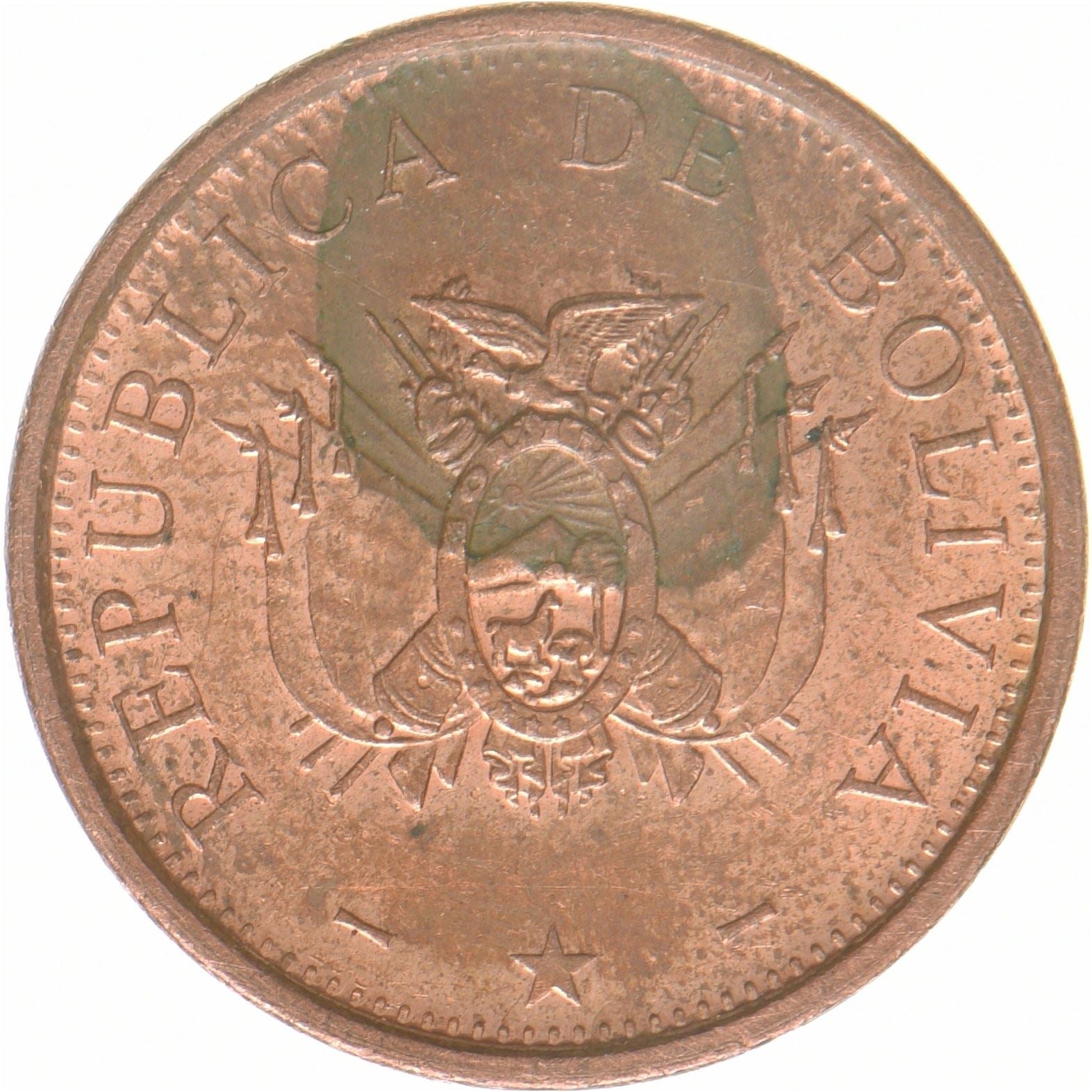 Bolivien | 10-Centavos-Münze | kupferplattierter Stahl | KM:213 | 2001–2008