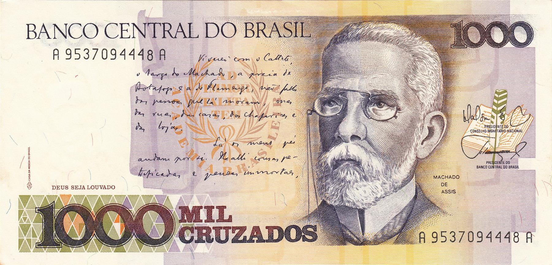 Brazil | 1000 Cruzados Banknote | 1987 - 1988 | Joaquim Maria Machado de Assis | Primeiro de Março Street