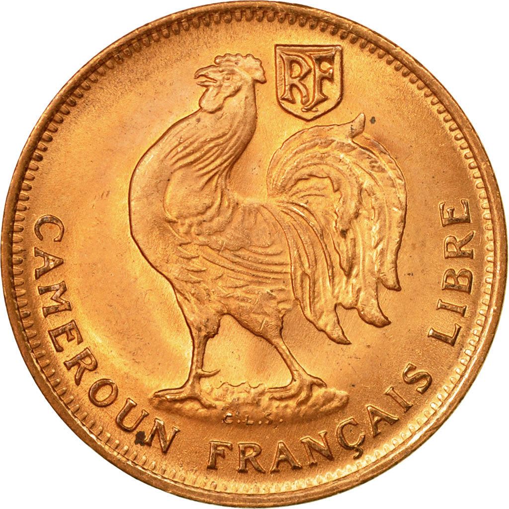 French Cameroon | 50 Centimes Coin | Rooster | Lorraine Cross | Km:6 | 1943