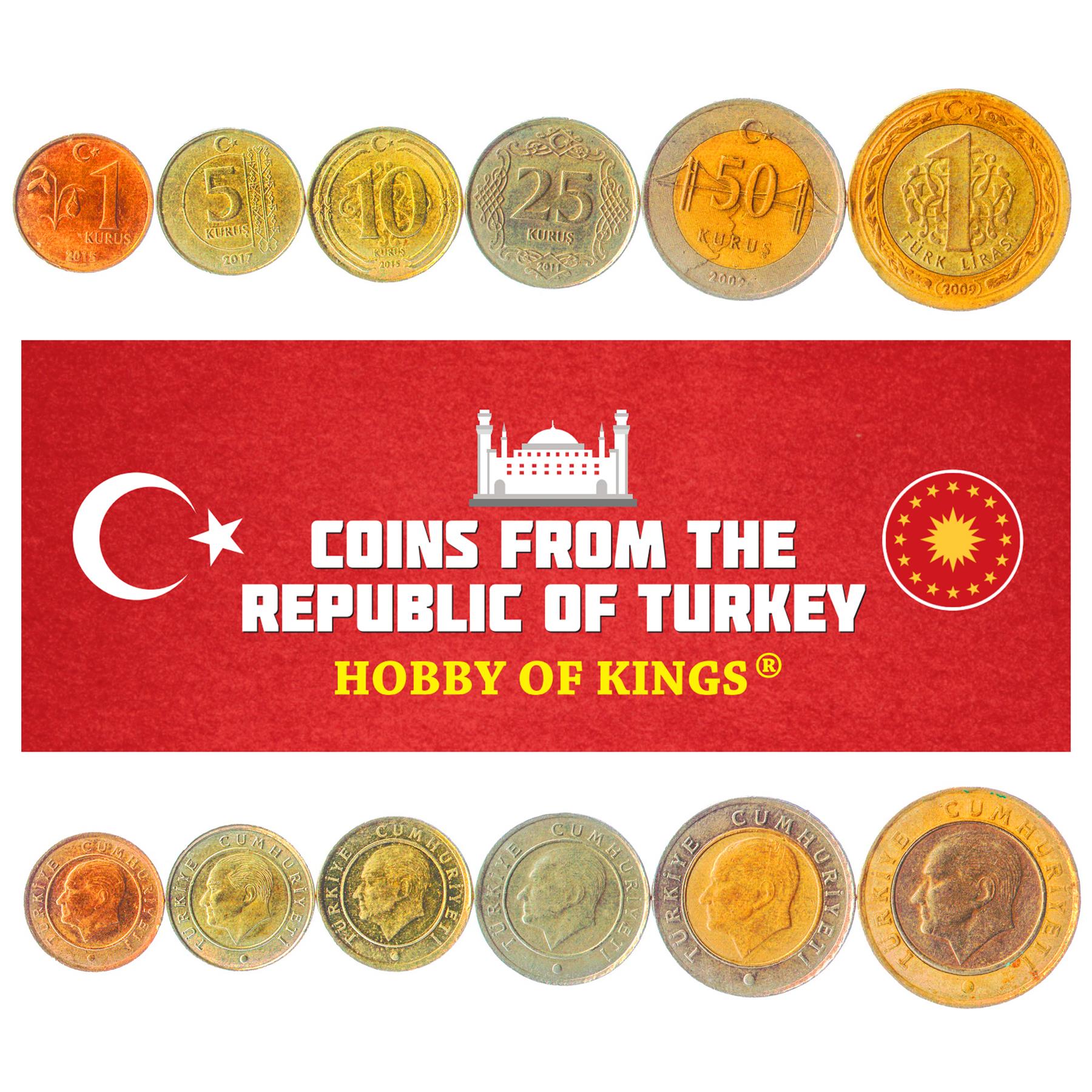 Turkey | 6 Coin Set | 1 5 10 25 50 Kurus 1 Lira | 2009 - 2022