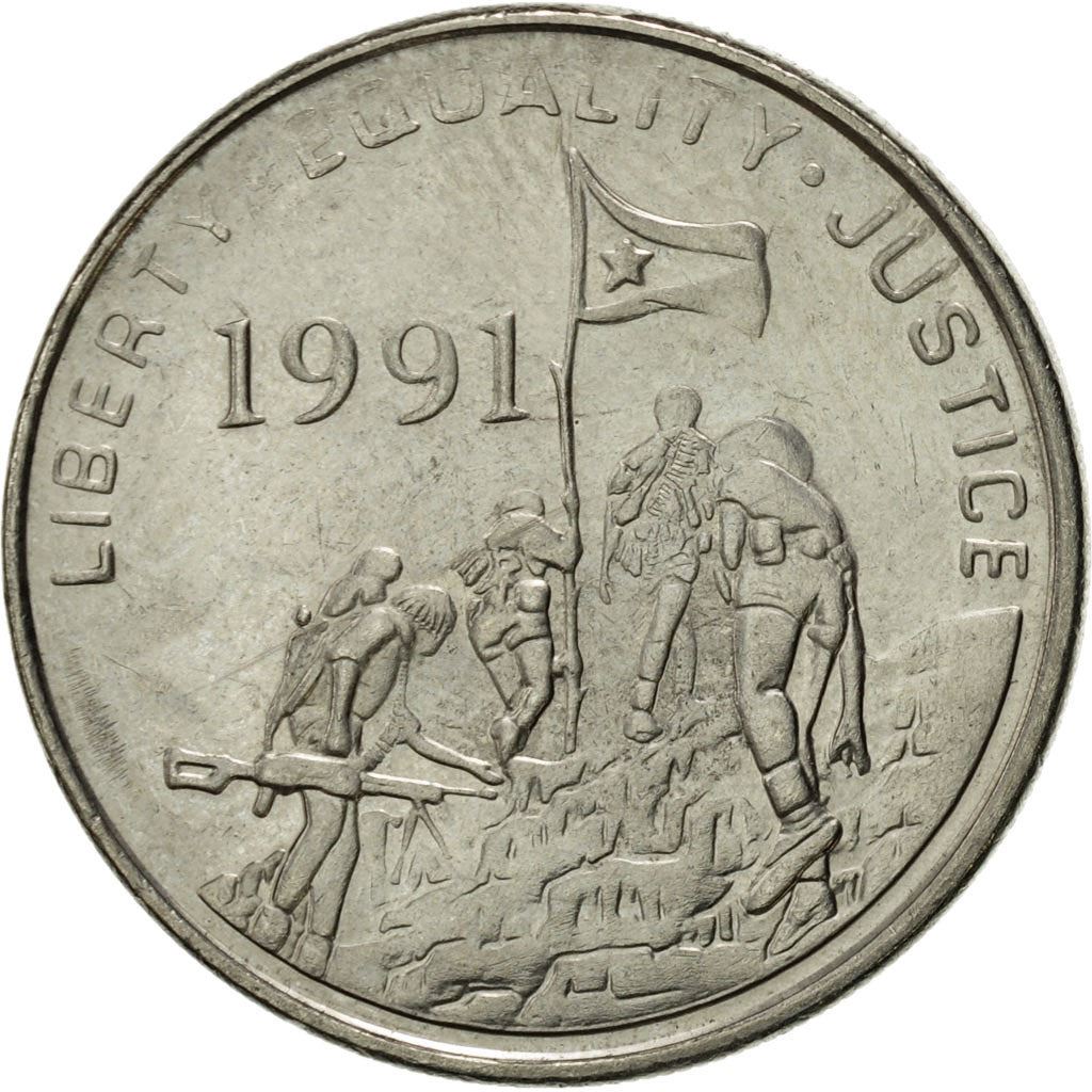 Eritrea | 50 Cents Mynt | Större Kudu | Soldater | Flagga | Km:47 | 1997