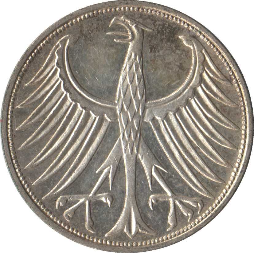 Germany 5 Deutsche Mark Coin | Eagle | KM112 | 1951 - 1974