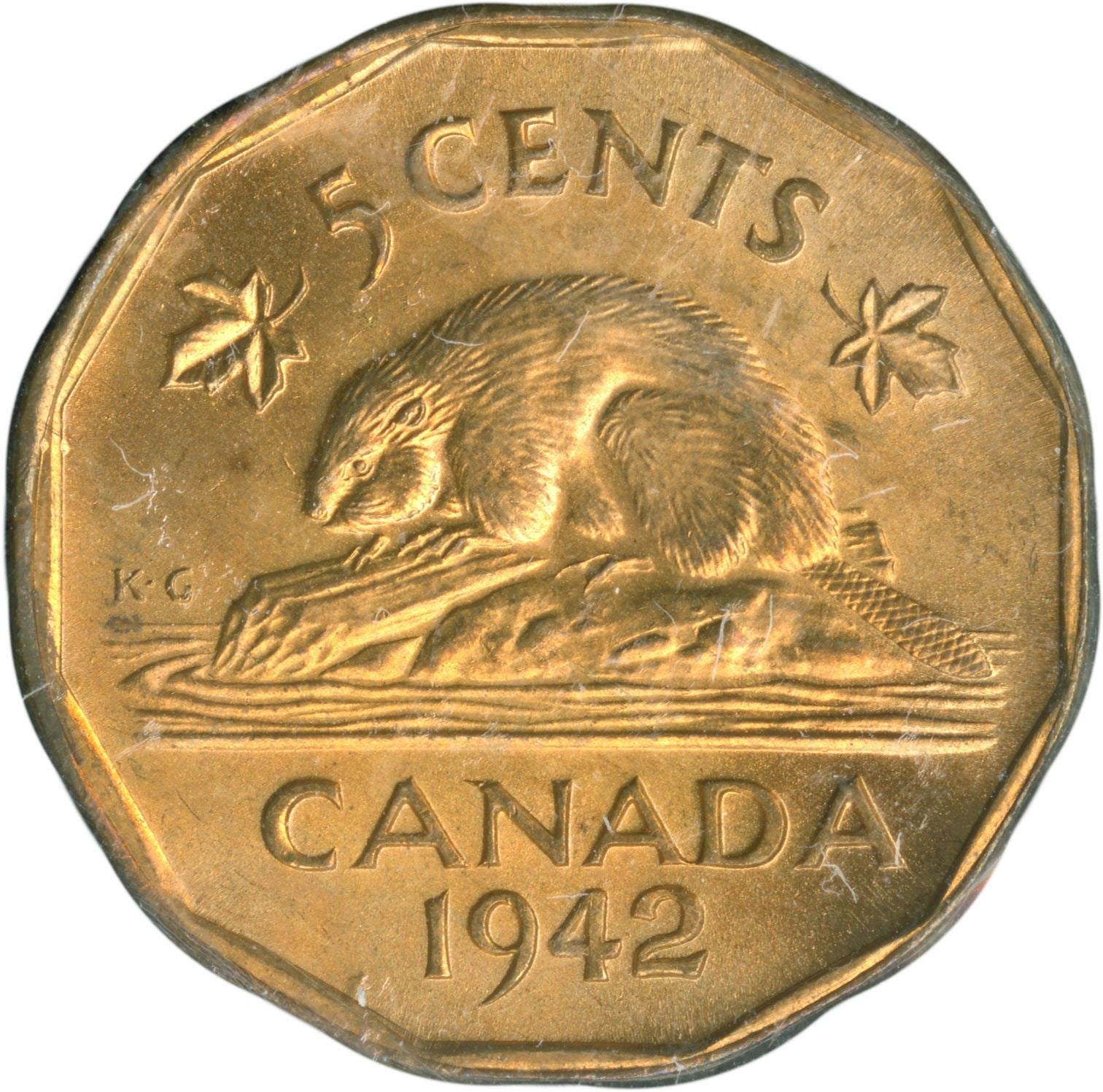Canada | 5 Cents Coin | Tombac | KM:39 | 1942