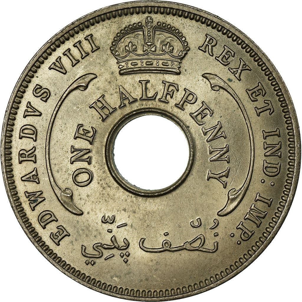 British West Africa | 1/2 Penny Coin | Crown | Hexagram | Edward VIII | Km:15 | 1936