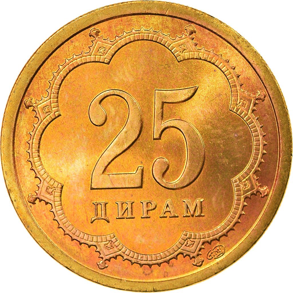 Tajikistan | 25 Diram Coin | Crown | Stars | Small Value | Km:5.1 | 2001