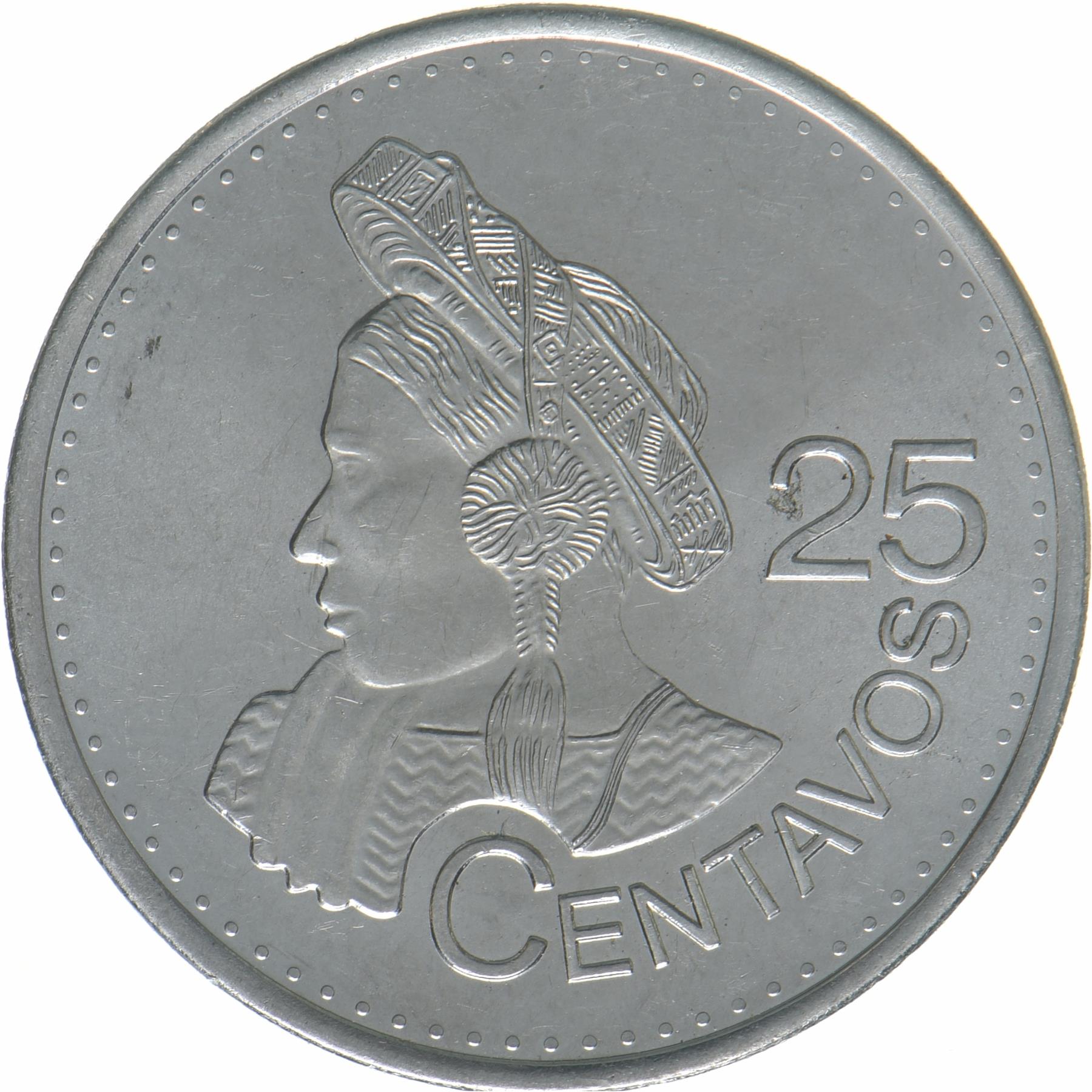 Gvatemala | 25 centų moneta | Vietinis portretas | KM:294 | 2012 - 2023