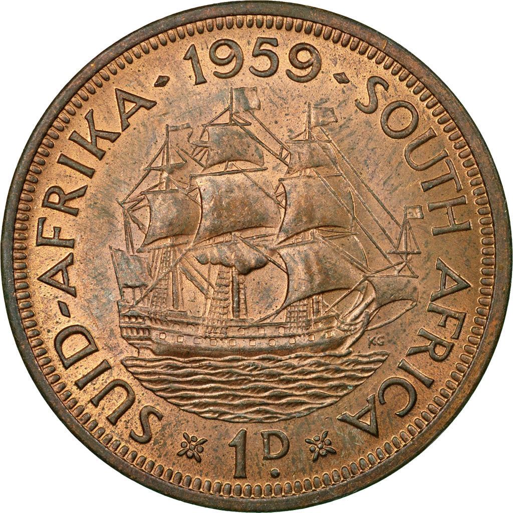South Africa 1 Penny Coin | Elizabeth II 1st portrait | KM46 | 1953 - 1960