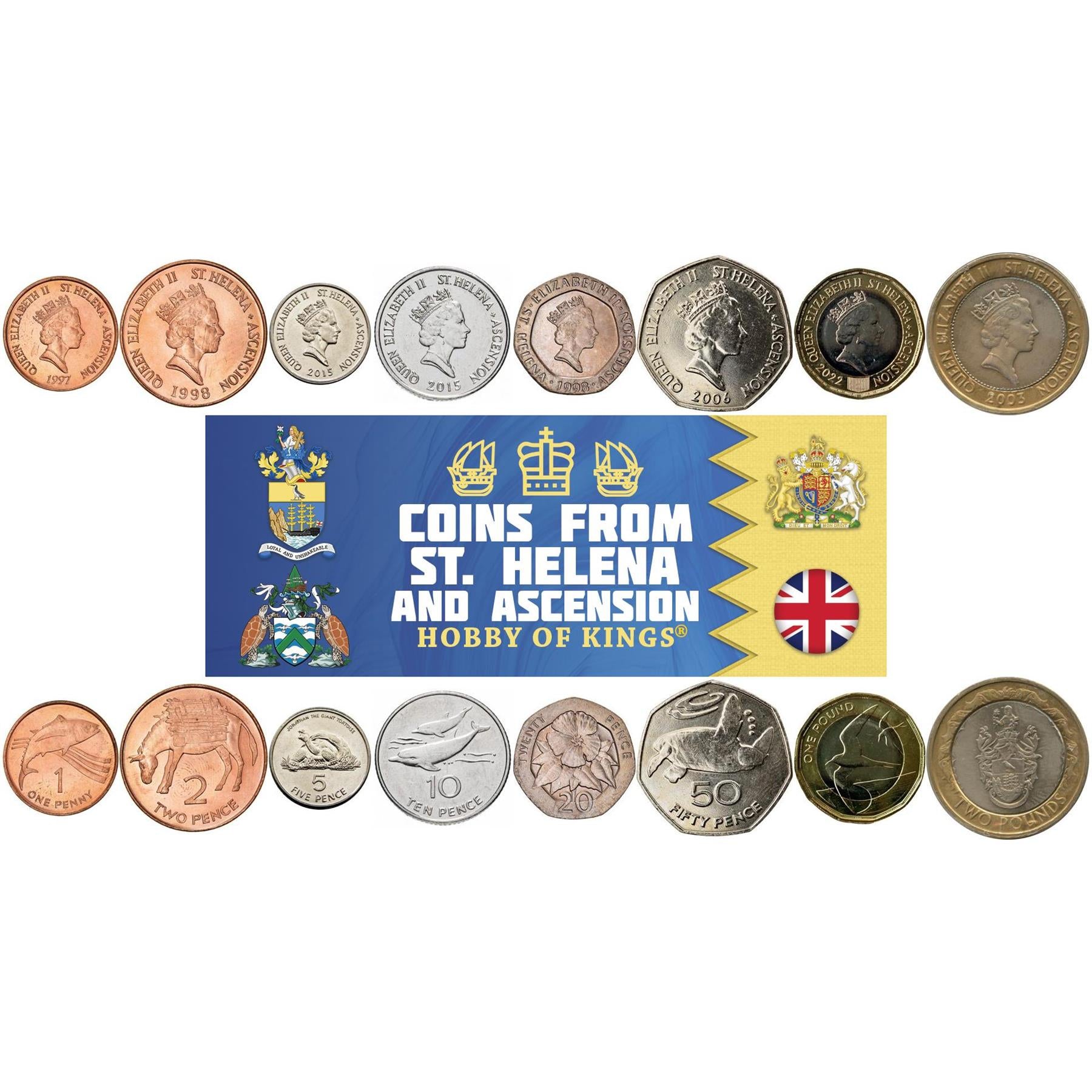 Sant'Elena e Ascensione, Sant'Elena e Ascensione | Set da 8 monete | 1 Penny 2 5 10 20 50 Pence 1 Sterlina 2 Sterline | 1997 - 2022